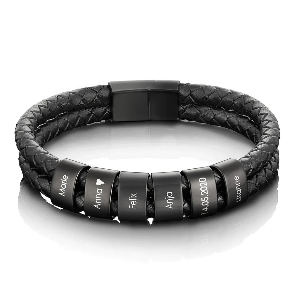 Läderarmband med graverade pärlor